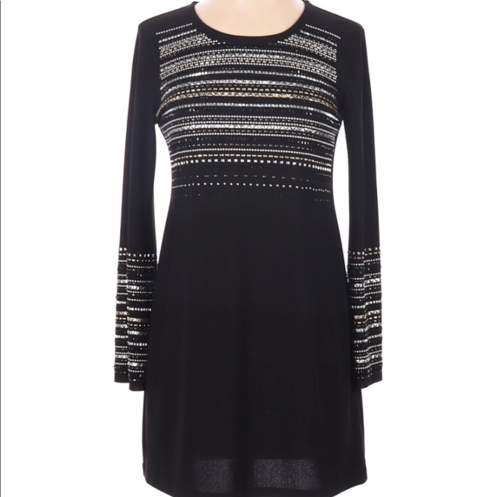 Alfani Long Sleeve Beaded Black Dress
